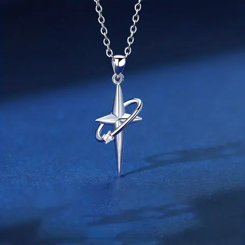 Silvery Punk Necklace with Star Shaped Pendant, Retro Style, Fashionable Accessory, Versatile Accessory for Parties, Birthdays, and Casual Wear Gift, Exquisite Chain Jewelry, Cross Charm Necklace, Trendy Charm Necklaces