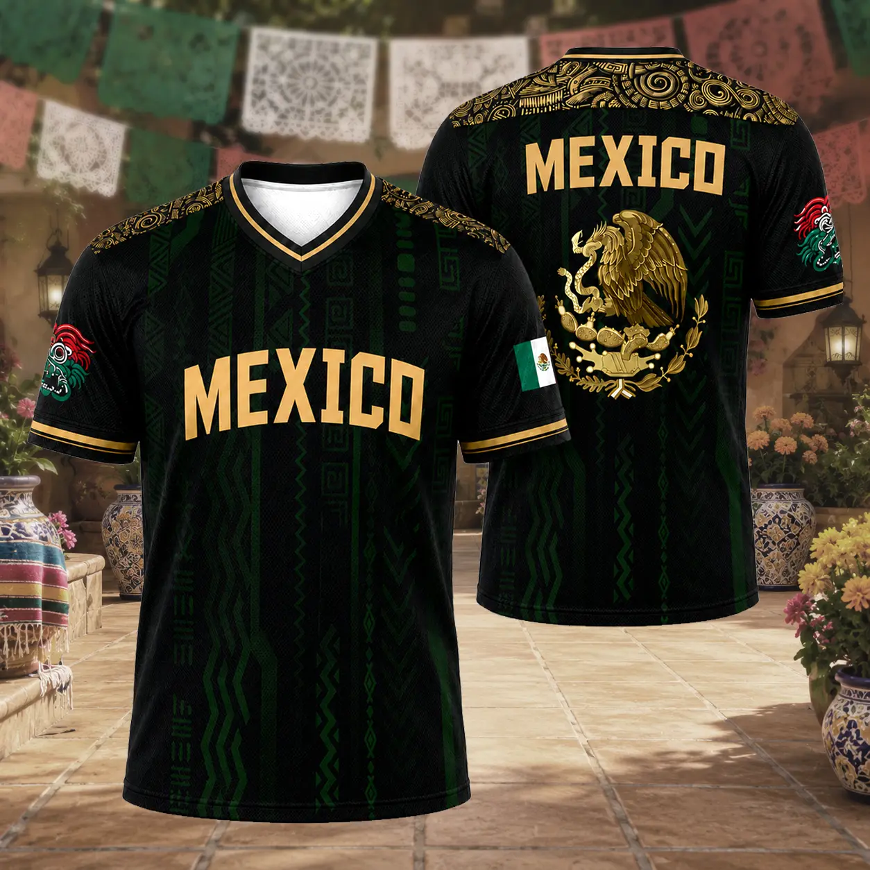 Mexico Eagle Graphic Baseball Jersey, Unisex V-Neck Athletic Sportswear, Breathable Short Sleeve Casual Sporty Top with Button Closure, Mexico Jersey, Machine Wash, Lightweight, Athletic Active Tops, Lightweight Jersey tiktokshopbacktoschool