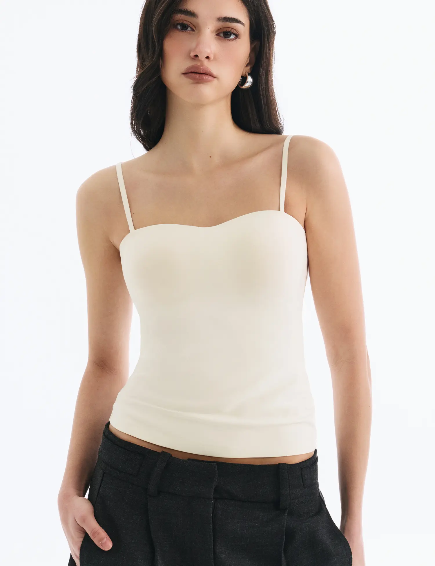 Lehoba 2-in-1 Built-in Bra Cami Top, Strapless Bandeau with Removable Straps, Lightly Padded, Double-Layer Soft Support