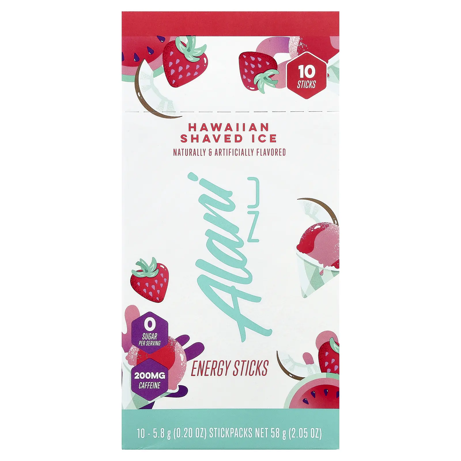 Alani Nu Energy Sticks, Hawaiian Shaved Ice, 10 Stickpacks, 0.2 oz (5.8 g) Each