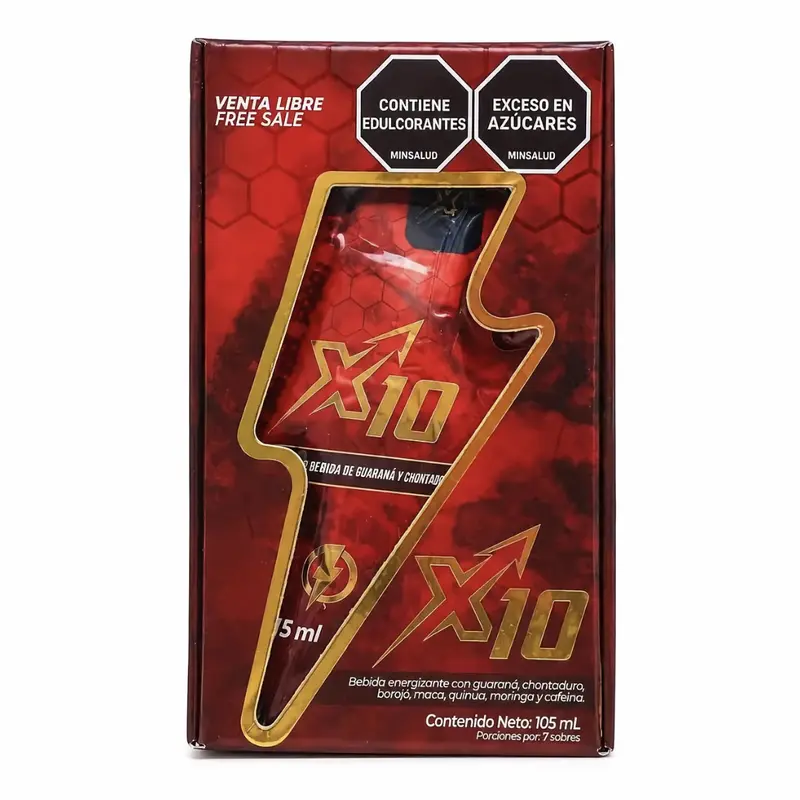 X10 Natural Energy Shot 7 Pack x 15 ml | Guarana Energy Drink | Functional Beverage with Boron & Chontaduro