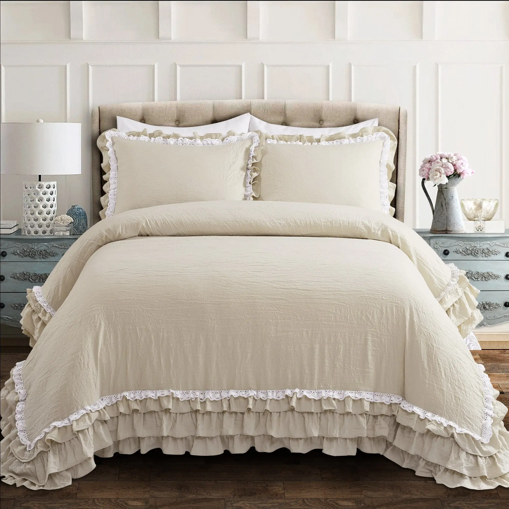 Lush Decor Ella Ruffle Lace 2 Or 3 Piece Comforter Set - Soft Luxury Quilt & Matching Pillow Shams - TWIN-XL, Full/Queen & King Sizes Lush Decor Ella Ruffle Lace 2 Or 3 Piece Comforter Set - Soft Luxury Quilt & Matching Pillow Shams - TWIN-XL, Full/Queen & King Sizes