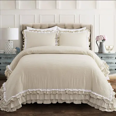 Lush Decor Ella Ruffle Lace 2 Or 3 Piece Comforter Set - Soft Luxury Quilt & Matching Pillow Shams - TWIN-XL, Full/Queen & King Sizes