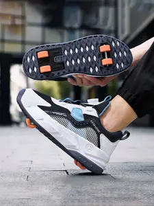 For boys, these children's shoes are sports shoes, Breathable Skate Shoes with wheels on the sole. They can be used for skating and sliding, also called roller skates or ice skates. They are two - in - one shoes with detachable wheels.