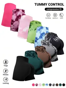 High-waisted tie-dyed women's yoga shorts, breathable, comfortable and highly elastic cycling tight shorts,  gym shorts   and  Summer Outdoor Bottoms.