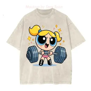 Cute Powerpuff Girls Bubbles Gym Washed Tee, Unisex Weightlifting Cartoon Shirt For Youth And Adults, Heavy Lifting Gift, Apparel Made In The USA		