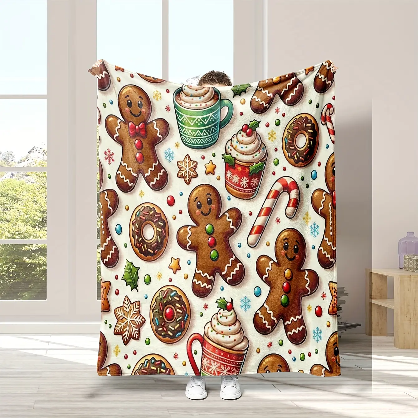 Gingerbread Christmas Flannel Blanket - Cozy Fuzzy Plush Throw, Wrinkle-Resistant, Ideal for Sofa Use, Perfect Gift for Adults for Thanksgiving, Easter, Mother's Day, Watch Party
