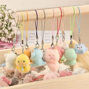 Cute Plush 3D Cat Keychain Creative Flocking Animal Pendant Bag Phone Lanyard Hanging Keycord Charm Keychain DIY Accessories #FEC