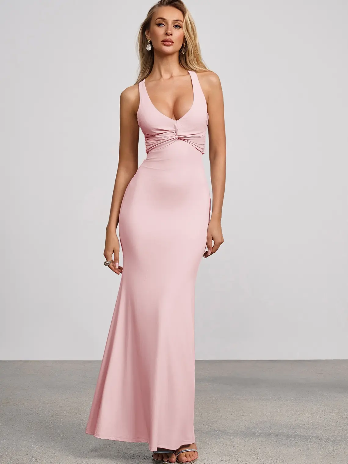 Azazie Zinnia V-Neck Twisted Mermaid Lace-up Back Bodycon Knit Maxi Dress -  TikTok Shop