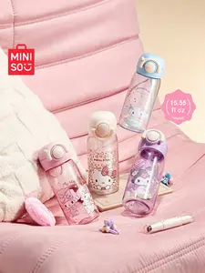 MINISO SR Water Cup, Cute Summer Portable Tumbler with Straw, Lightweight Sports Drinking Cup for Girls, Leakproof Travel Water Bottle, Sweet Cartoon Character Design, Reusable Daily Drinkware, Ideal for Students, Outdoor, Office and Daily Use