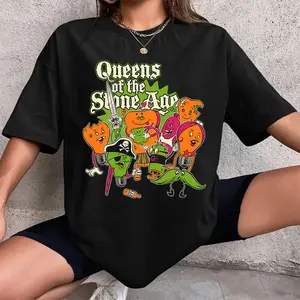 Women's QOTSA Retro Graphic Round Neck Cotton Fitted T-Shirt, 2000s Rock-Inspired Streetwear Casual Tshirt, 2025 tm11109