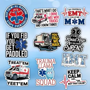 EMT EMS Sticker Pack: Funny Paramedic Decals, Waterproof Vinyl (10 Pcs.)