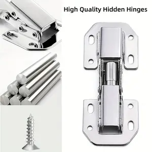 12-Piece Hidden Cabinet Hinges Set, Frameless Kitchen Door Hardware, Surface Mount Screw-In Design, Standard Spring Hinge for Cabinets