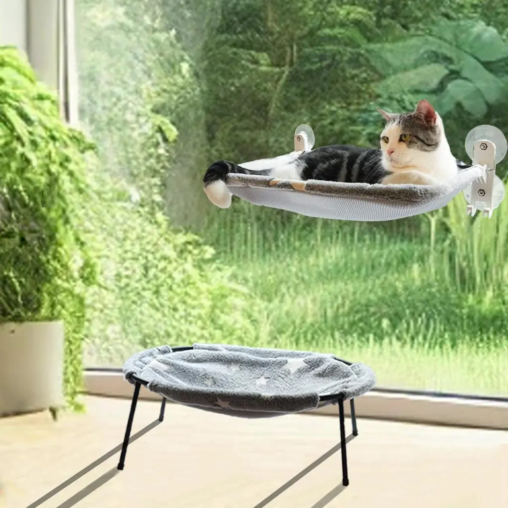 Must-Have SetPOMESEA Foldable Glow-in-the-Dark Cat window perch &  Free-Standing Hammock, All-Season Use Cat Bed for Indoor pets