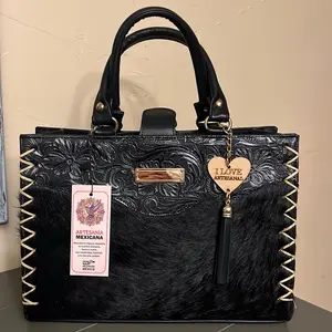 Floral embossed leather black cowhide dual crossbody