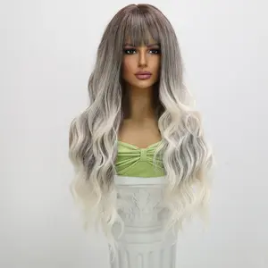 Smilco Cool Grey Long Curly Hair Dairy Style Synthetic Full Machine  [SM8067]