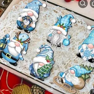 Christmas Winter Blue Dwarf Wood Ornaments for Home Decor Tree Decoration Gnome