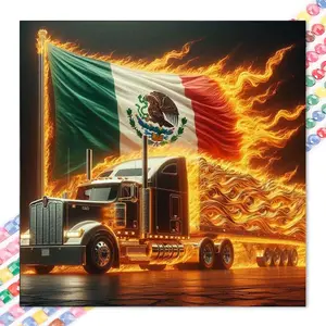 1pcs 5D DIY handmade diamond painting kit, 5D diamond art set, DIY decoration, flame truck, Mexican flag diamond painting kit full round drill DIY, mosaic, diamond art, DIY art home decoration, suitable for Halloween and Christmas.