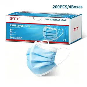 GTT 200PCS Blue Disposable Face Masks ASTM Level 1, 3-Ply Breathable Ear-Loop Masks for Adults, All-Purpose Daily Use