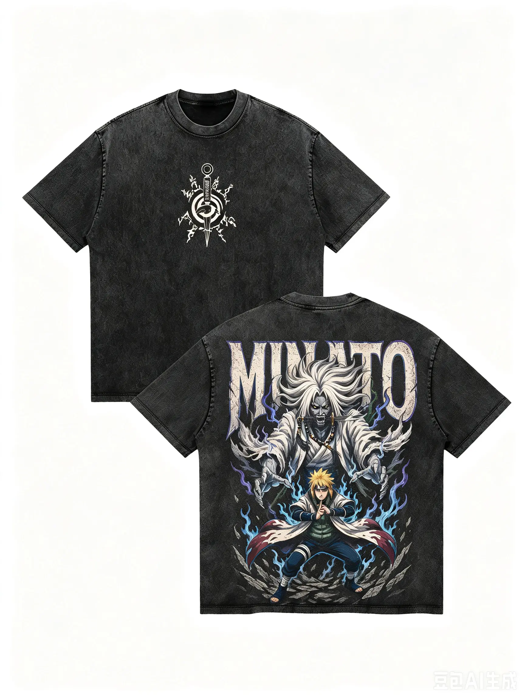 Minato Namikaze Fourth Hokage Vintage Washed T-Shirt Naruto Heavyweight Cotton Oversized Anime Graphic Tee Yellow Flash Streetwear Top Authentic 2D Japanese Manga Apparel Casual Retro Y2K Fashion Unisex Fan Gift For Men Women Essential Daily Wear Clothing