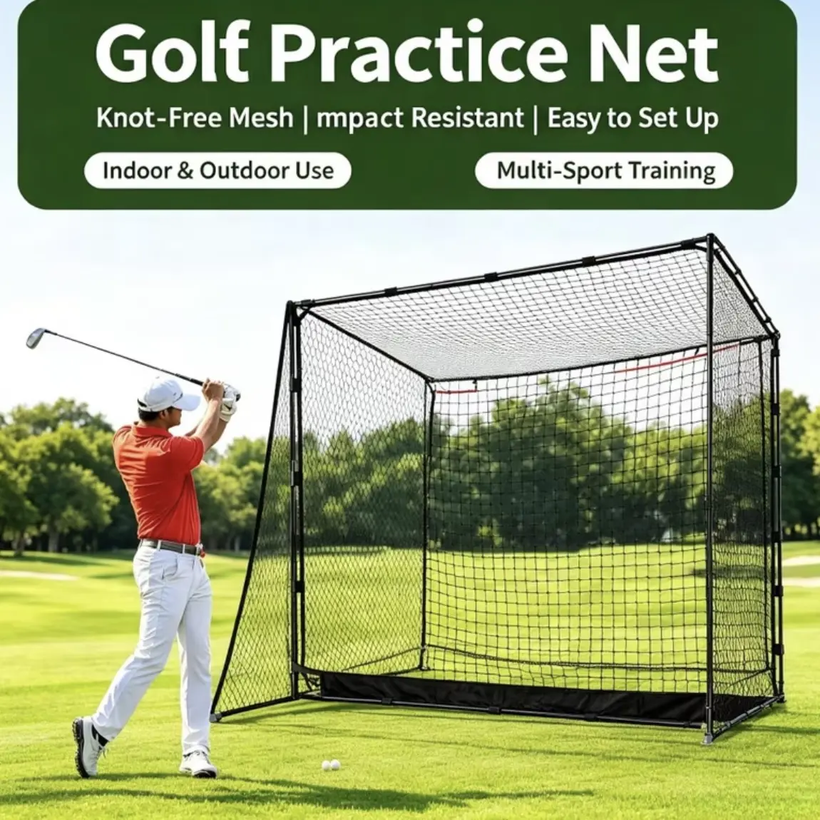 Indoor and outdoor golf practice net green knotless golf baseball training enclosure net 79x118 inches