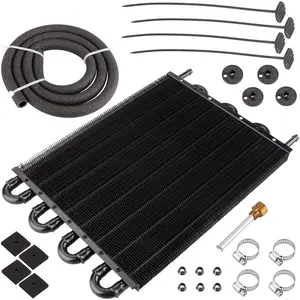 8 Rows Universal Transmission Cooler Kit Aluminum Remote 5/16" Engine Oil Cooler Radiator with Hose Mounting Kit