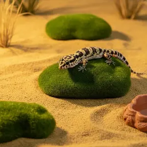 3pcs High-Fidelity Moss Stones, Velvet Foam Fake Rocks, Micro Landscape Decor, Gecko Hiding Decoration, Realistic Greenery Ornament
