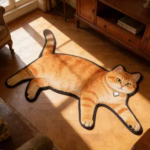 Creative Cat Print Rug, Animal Print Rug, Irregular Shape Decorative Carpet, Foldable Plush Mat, Easy to Clean, for Living Room, Bedroom, Balcony, Hotel