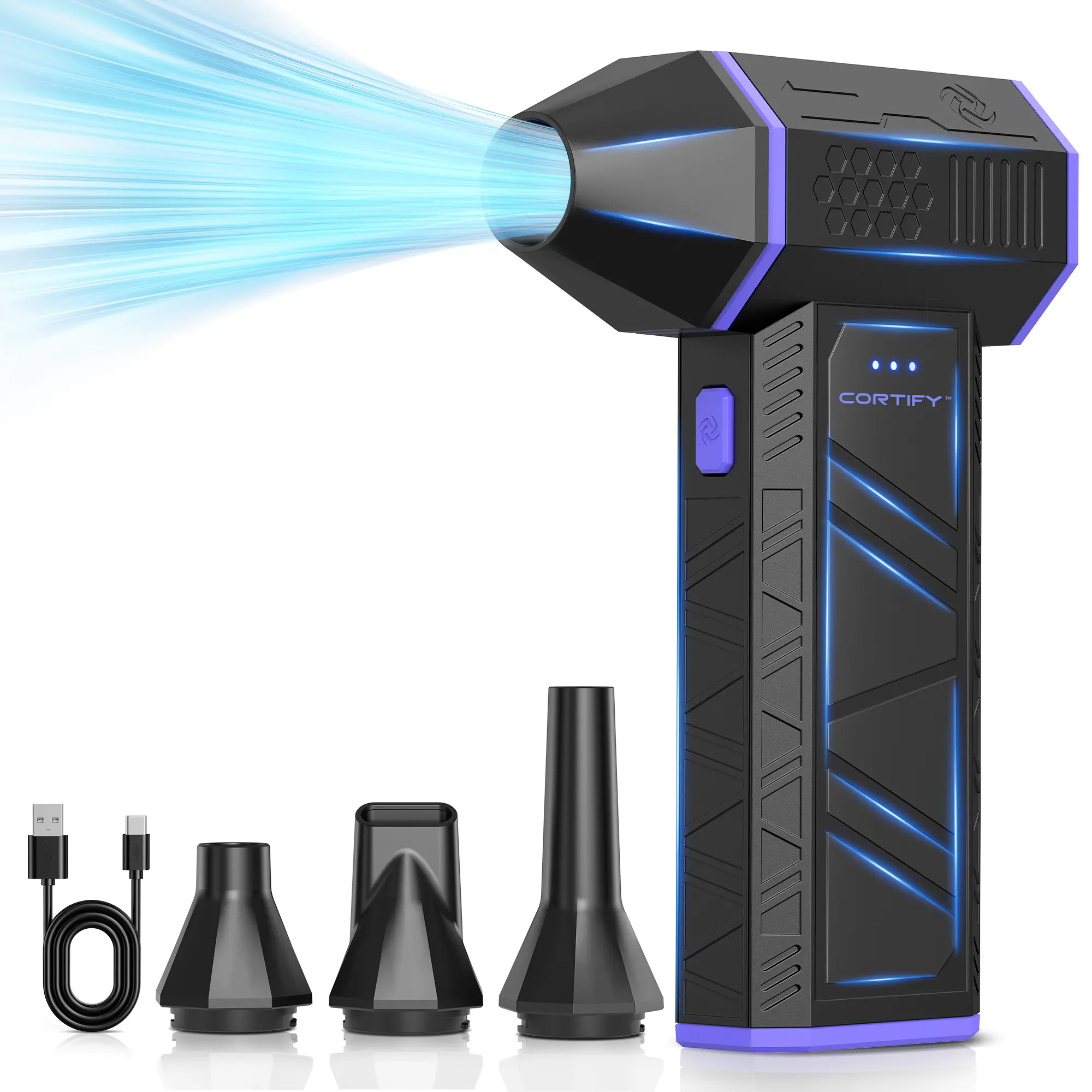 CLEVAST Electric Compressed Air Duster - Cortify 130,000 RPM High-Power Air Blower, Rechargeable 3-Speed Mini Handheld Dust Blower for PC, Keyboard, Electronics, Car and Home Cleaning