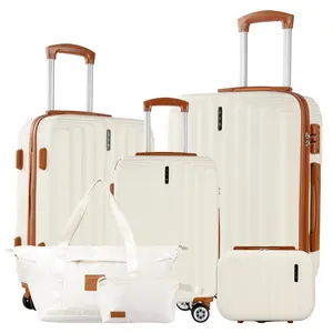 UUH 4pcs/6pcs ABS Luggage Set with TSA Locks - Family Travel and Moving  in White, Rose gold, Black, Blue, Meet the needs of all scenarios.