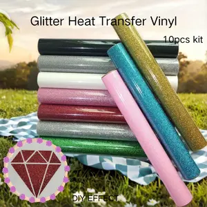 CHEONET Glitter HTV Kit --- 10pcs Bundle 25cmx30cm/9.8x11.8IN Glitter Heat transfer vinyl HTV DIY Custom Clothing Logo