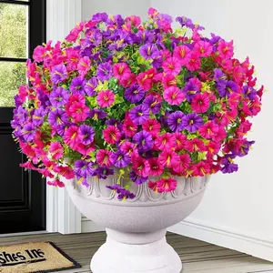 12Pcs Faux Morning Glory Silk Flowers, UV Resistant Artificial Plants for Outdoors, Pink Realistic Fake Flowers for Porch Garden Patio Window Box Decor, Spring Home Decoration Bouquet, Vase Fillers