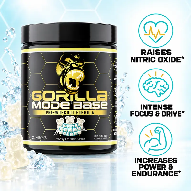 Gorilla Mind Base Pre-Workout Powder - 20 Servings, 24 Months Shelf Life, Blendable Workout Supplement, Alpha-GPC 50%-600 mg Nutrition Support for US Adults