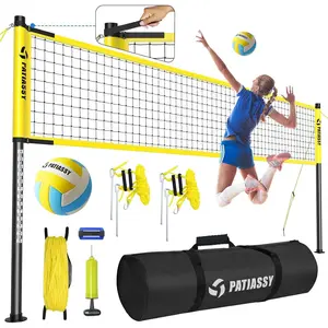 Outdoor Volleyball Net System 32FT Regulation Size Anti-Sag Net Quick Setup Adjustable Height Poles Volleyball Set with Pump Hammer Boundary Line and Carry Bag for Backyard Beach Lawn
