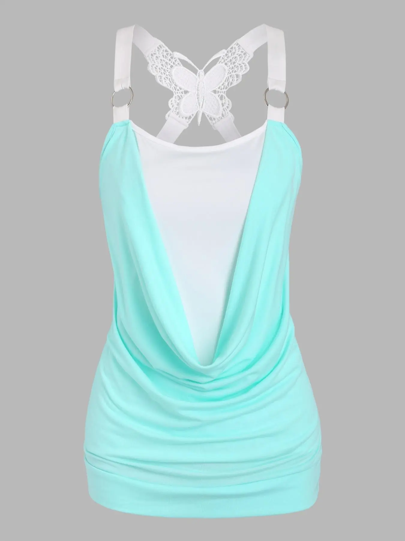 Women's Butterfly Appliques Criss Cross Backless Breathable Jersey Fabric Cami Top, Camisole Top, Casual Chic Draped Cowl Neck Sleeveless Stretchy Fit Top, Women's Summer Clothes for Daily Wear, Casual Fitted Sleeveless, Womenswear