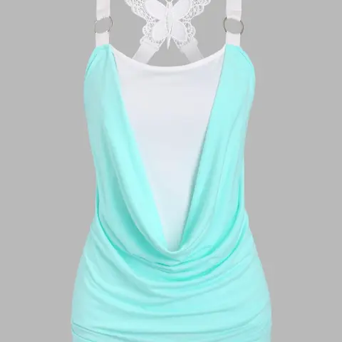 Women's Butterfly Appliques Criss Cross Backless Breathable Jersey Fabric Cami Top, Camisole Top, Casual Chic Draped Cowl Neck Sleeveless Stretchy Fit Top, Women's Summer Clothes for Daily Wear, Casual Fitted Sleeveless, Casual Sleeveless Tops, Womenswear