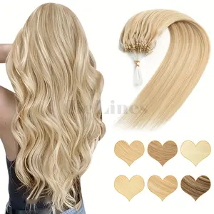2025 NEW Wholesale Light Colored Series - Micro Loop Hair Extensions Real Human Hair 50Strands/Pack Blonde Straight Hair Micro Bead Hair Extensions Micro Link Human Hair Extensions 30G for Women