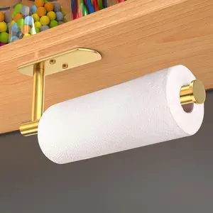 SUS304 Self Adhesive Paper Towel Holder Under Cabinet Mount Wall Mounted for Kitchen, Bathroom, Gold Color Plastic Home Goods Metal Steel Stainless