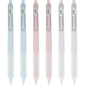 6 count Fine Tip Gel Pens, Extra Fine Point Pens 0.18mm /0.28mm / 0.38mm spring Pen with  Grip Two Blue,  and White Pieces Each for Notetaking Journaling Homework
