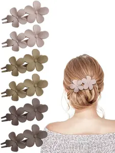 6pcs Vintage Matte Flower Duckbill Clips, Simple Versatile One-Row Hairpins, Elegant Ponytail Holders for Fall & Winter Hairstyles