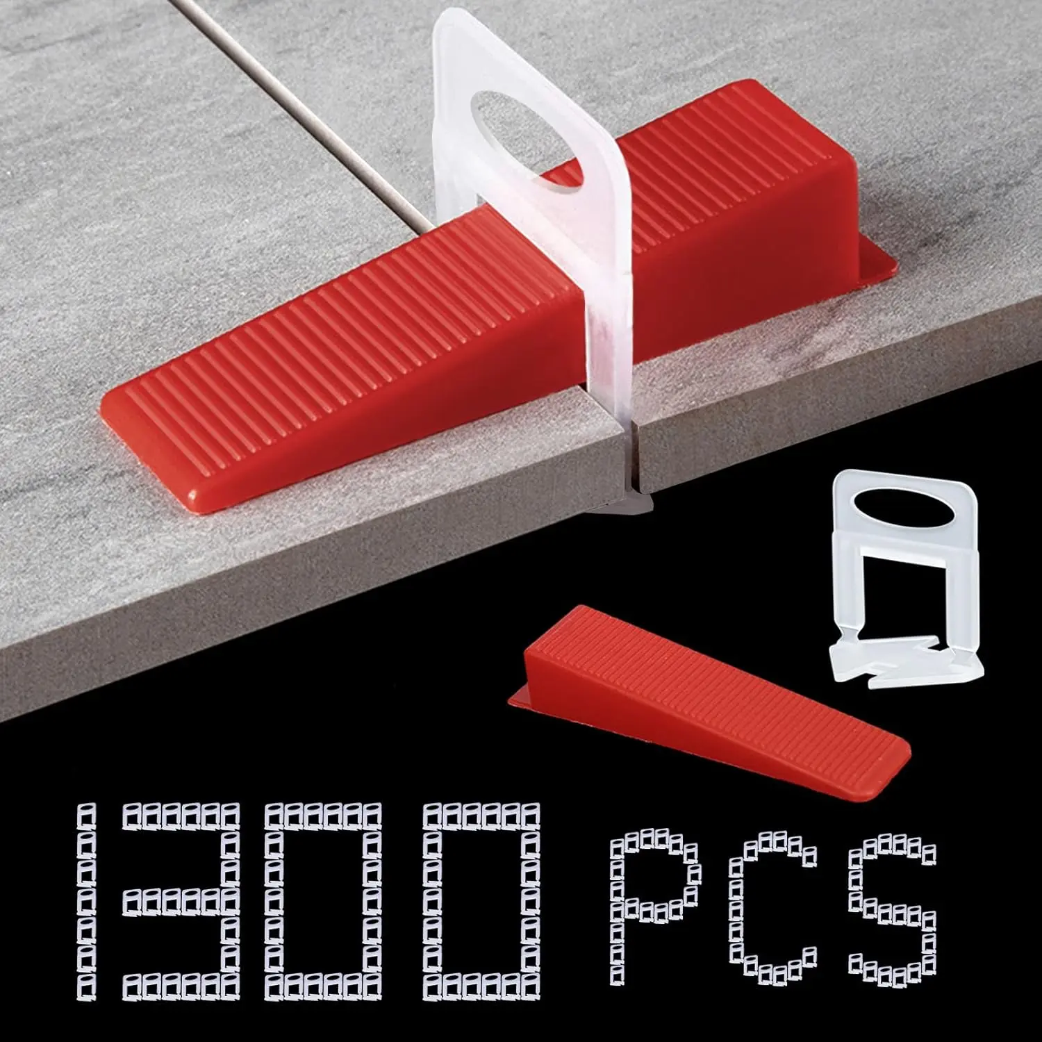 Tile Leveling System 1000 -  Wedges & Spacer Clips for Ceramic Tile and Stone Installation, 1/16 Inch, Includes 300 Tools