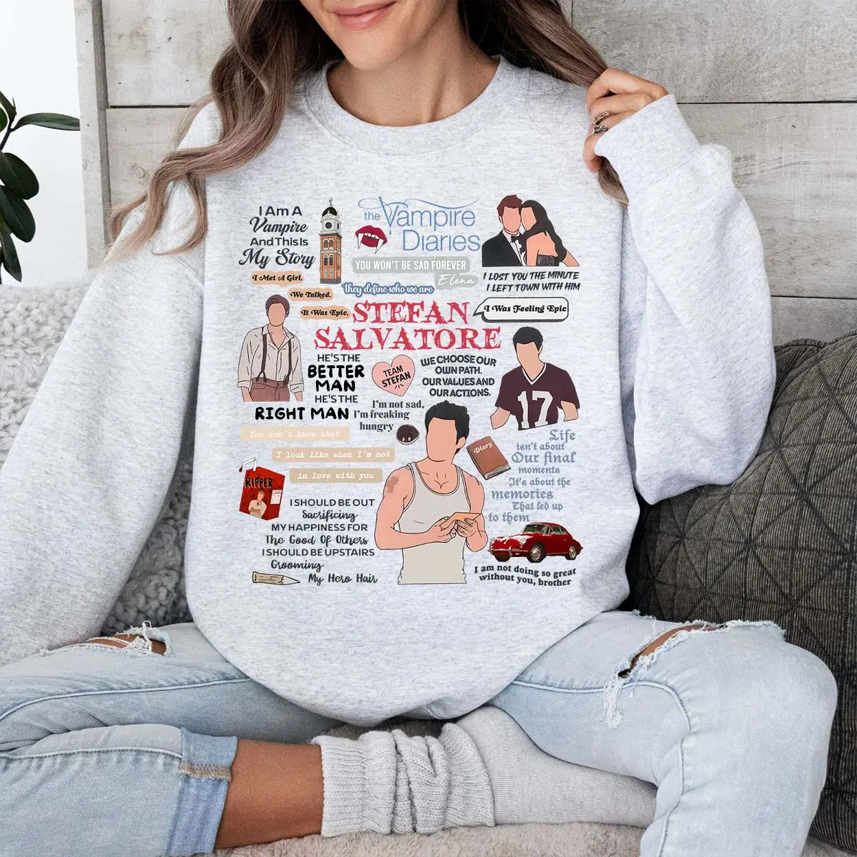 The Vampire Diaries Movie Shirt, Stefan Salvatore SweatShirt, Halloween Movie Shirt, Halloween 2024, Movie Shirt Top Womenswear Print T-Shirt