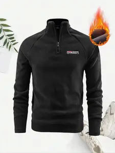 Men's Half Zip Top Solid Color Fleece Casual Hoodie, Soft Skin Friendly Fabric for Comfort, Perfect for Spring & Autumn Daily Wear Casual Comfy Zipper