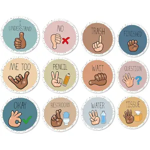 12 count Boho Classroom Hand Signals Posters Colorful Dot Teachers Sign Language Cutout for  to School  Learning Bulletin Board Communicate  Decor