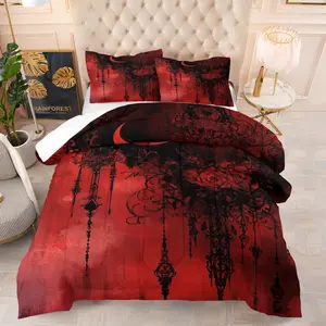 Gothic dark red rose print bedding set, including 1 blanket and 1 or 2 pillowcases without pillowcases, soft children's or adult bedroom decoration gift