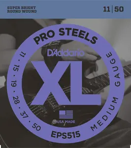 D'Addario EPS515 ProSteels Electric Guitar Strings, Medium, 11-50