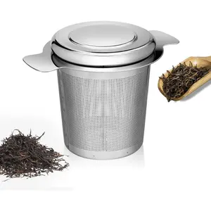 Loose Leaf Tea Infuser, Tea Filter, Stainless Steel Infuser Basket, Extra Fine Mesh Tea Strainer for Loose Tea, Perfect Size Double Handles, Tea Infuser with Lid Fits Most Tea Pots, Mugs, Cups