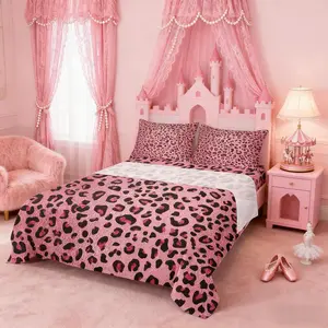 Pink Leopard Print Sheet Set,Cheetah Bedding Set for Kids Teens Girls,Wild Animal Skin Texture Romantic Fashion Bed Sheet Set with Deep Pocket Fitted Sheet + Flat Sheet
