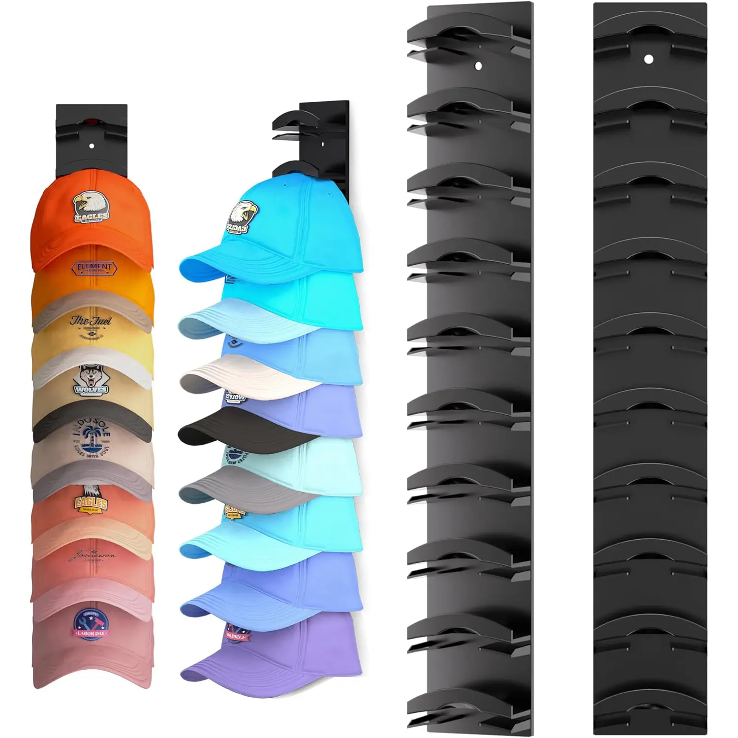 2Pack Wall-Mount Baseball Cap Organizer - Strong Adhesive Hat Rack for Hanging Installation, Multilayer Shelves for Wall/Door/Closet Decor, Holds Up to 20 Caps