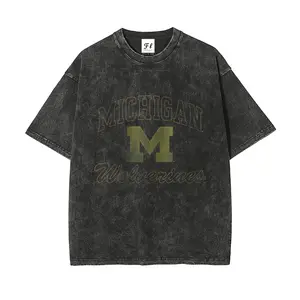 Vintage Washed Michigan Wolverines Oversized T-Shirt | Black Acid-Washed U of M Collegiate Graphic Tee | Retro Game Day Streetwear Casual Top